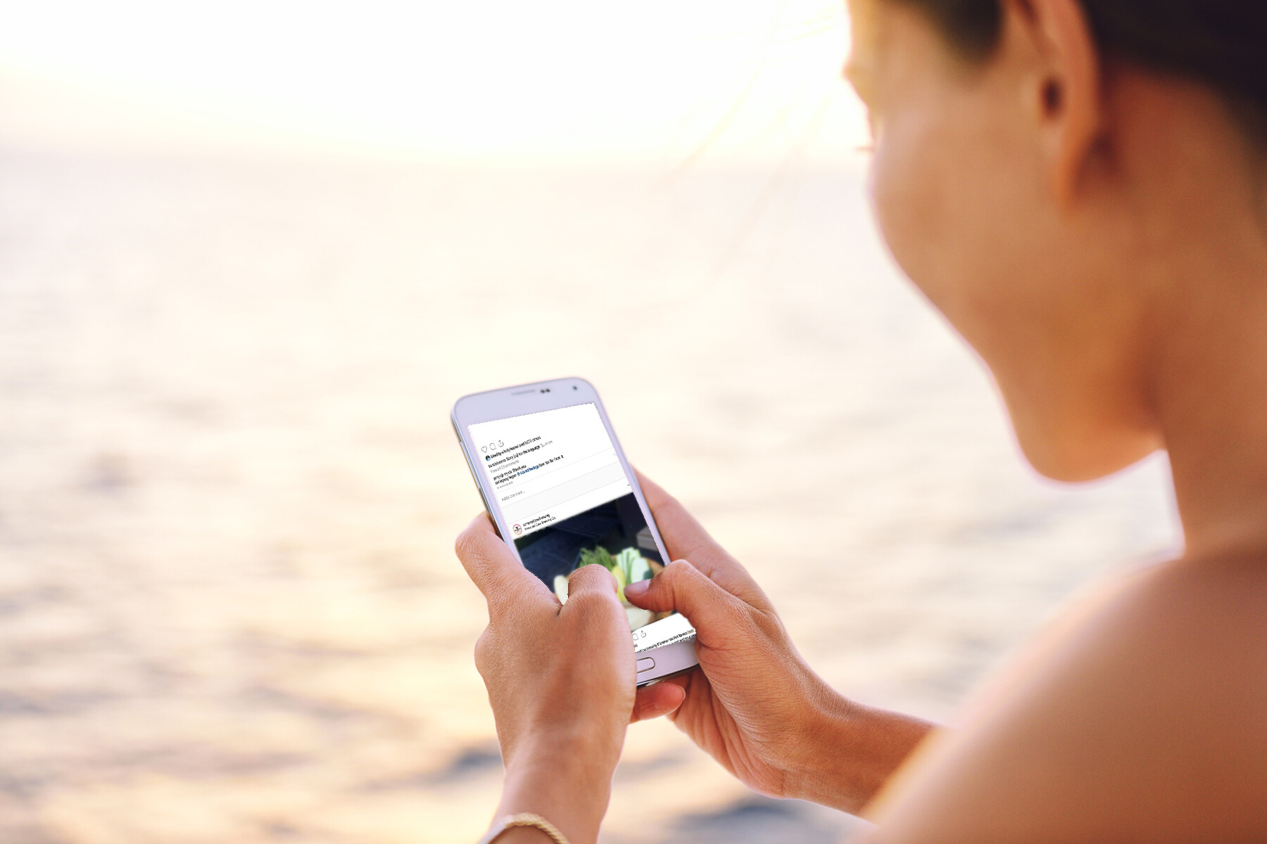 Smartphone woman texting on social media app